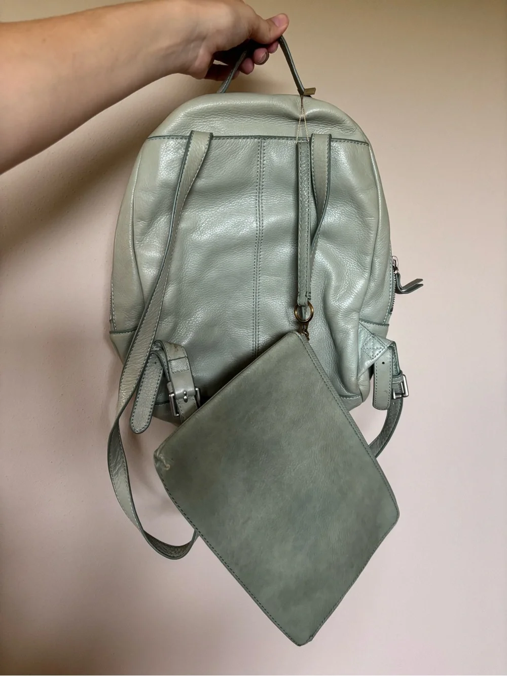 Margot New York Sage Green Leather Backpack with Pouch